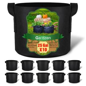 lot 19239 image: Gardzen 10-Pack 25 Gallon Grow Bags, 300G Thickened Aeration Fabric Pots with Handles, Heavy Duty Cloth Pots for Plants