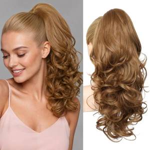 lot 20292 image: REECHO Ponytail Extension, 18 Clip in Ponytail Hair Extensions for Women, Short Wavy Synthetic Pony Tail Hairpiece for Daily Wear Cheer Dance,Strawberry Blonde