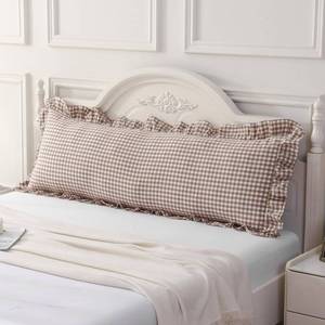 lot 20298 image: Silnuo TaupeWhite Plaid Gingham Ruffled Body Pillow Cover 20x54