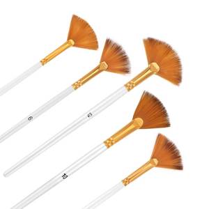 lot 20306 image: 5 Pcs Fan Paint Brushes Set Acrylic Paint Brushes Set Professional Soft Anti-Shedding Nylon Hair Fan Paint Brush with Long Wood Handles for Acrylic Painting, Oil Watercolor Painting