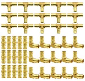 lot 20311 image: 45pcs 12 PEX Fittings, Elbow TEE Straight Couplings Set, PEX Brass Crimp Fitting Combo with Tees, Elbows, Straights