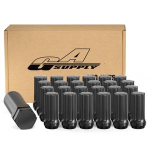 lot 20323 image: GAsupply 14x2 Lug Nuts Spline Black, 2 Tall, Cone Seat, 24 Pack 1 Key