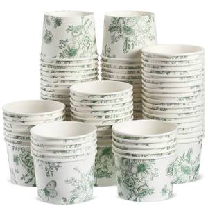 lot 20326 image: Jingmore 100 Pcs 8 oz Paper Cups Disposable Treat, Floral Vintage, Green