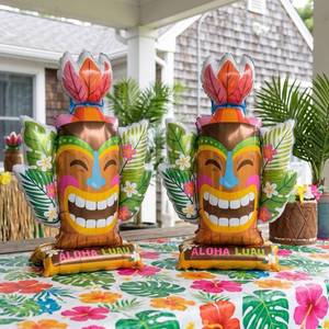 lot 20345 image: 2-Pack 26 Tribal Tiki Foil Balloons �� Tropical Luau & Hawaiian Party Decorations, Standing Decor for Beach, birthday, Tiki Bar, and Summer Jungle Birthday Celebrations