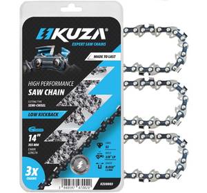 lot 20352 image: 14 Inch Chainsaw Chain 38 LP Pitch, 050 Gauge, 52 Drive Links, German Steel, fits Husqvarna 120i, 135, Echo CS-310, Ryobi RY3714, Makita XCU11Z, EGO, WORX, POULAN and more - S52 (3 Chains)