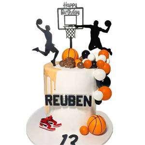 lot 20357 image: Basketball Cake Toppers, Qoadwem 22pcs Cake Decorations For Boys Theme Party Cake Decorations With Acrylic Basketball Hoop Happy Birthday Cake Topper