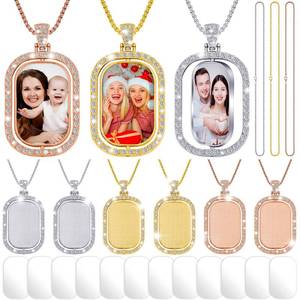 lot 20363 image: Junkin 24 Pcs Sublimation Rhinestone Trays Pendant Set, Including 6 Double Sided Blank Rhinestone Bezel Trays, 6 Pcs Thick Chains with 12 Sublimation Discs for Making (Silver, Gold, Rose Gold)