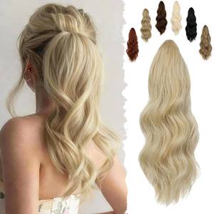 lot 20384 image: FELENDY 16 Ponytail Extension Long Curly Wavy Ponytails Clip in Claw Hair Extension Pony Tails Natural Looking Synthetic Hairpiece for Women Light Blonde Mix Bleach Blonde