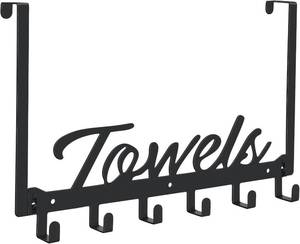 lot 20397 image: Azmoncy Over The Door Hooks - Heavy Duty Towel Rack with 6 Hooks for Bedroom, Bathroom, Kitchen - Holds Towels, Bags, Coats, Hats - Black