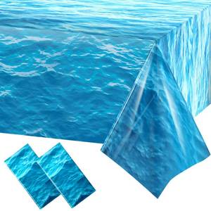 lot 20398 image: Irenare 2 Pieces Ocean Plastic Tablecloth 54 x 108 Inch Blue