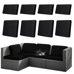 lot 20400 image: UemumPem 8Pcs Stretch Patio Cushion Covers for Outdoor Couch, Replacement Cushions Covers for Outdoor Rattan Furniture - Washable Furniture Sofa Slipcovers (Black)