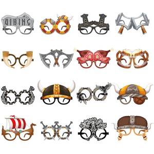 lot 20401 image: Saysurey 32 Pcs Viking Theme Party Favor Paper Glasses, 16 Unique Designs Nordic Mask Viking Ship Helmet Photo Booth Props for Halloween Birthday Party Classroom Rewards Goodie Bag Fillers