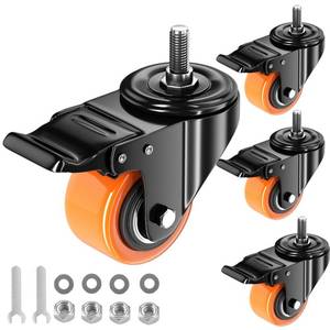 lot 20404 image: 2 Inch Caster Wheels 14 Threaded Stem Casters Set of 4 Heavy Duty