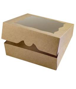 lot 20414 image: CHERRY 10x10x3Brown Bakery Boxes with PVC Window for Pie and Cookies Boxes Large Natural Kraft Paper Box, Pack of 12