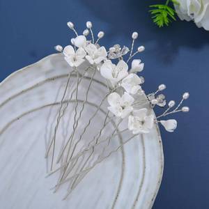 lot 20419 image: Handmade Bridal Wedding Hair Pins 5Pcs White Flower Zircon Pearl Hair Clips Silver Bridal Hair Accessories for Women Girls Brides Bridesmaid