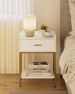 lot 1875 image: Masupu Nightstand,3-Tier Modern Bedside Night Stand with Storage Drawer and Shelf,Small End Side Table for Bedroom,Living Room,White (Without Outlet, White)