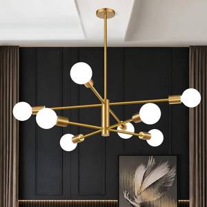 lot 1880 image: 11-52 Height Adjustable Modern Chandelier Ceiling Light Fixture, 8-Light Sputnik Chandeliers Brushed Gold Mid Century Chandelier Over Table, Chandeliers for Dining Room Kitchen (Bulbs Not Included)