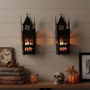 lot 1882 image: AIM & GGKK Gothic Castle Wall Sconce Candle Holder - Set of 2 Black Metal Haunted House Candle Sconces for Halloween Spooky Decor