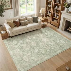 lot 1893 image: jinchan 5x7 Vintage Floral Rug, Washable Non Slip, Sage Green
