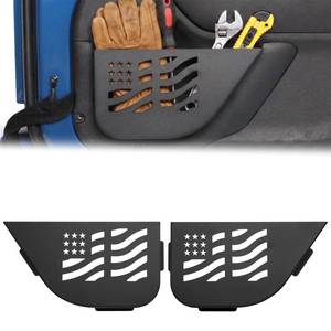 lot 1895 image: ANONEMOTO Front Storage Pocket Metal Door Side Insert Storage 2 Pcs Fit for Jeep Wrangler JK JKU 24 Door 2007-2018, Black