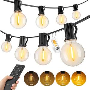lot 1909 image: 100Ft Outdoor String Lights with Remote, Dimmable G40 LED Bulbs, Waterproof