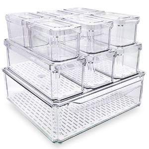 lot 1910 image: EASPACE 10-Pack Clear Fridge Organizer Bins with Lids & Drainage Holes, Stackable Container Set, BPA-Free Plastic Refrigerator Storage Containers for Food, Fruits, Vegetables, Meats (Multi-Purpose)