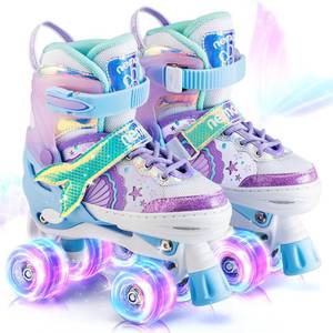 lot 1923 image: NEMONE Mermaid 4 Size Adjustable Light up Roller Skates for Girls, Blue Purple Skates for Toddlers, Beginner Kids Roller Skates Indoor Outdoor (Blue S)