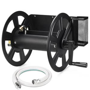 lot 1934 image: GADFISH Garden Wall Mounted Hose Reel, Metal Hose Reel, Holds 125ft of 58-Inch Hose(Not equipped), Equipped with 3.9ft Water Supply Hose and Small Storage Basket, Suitable for Gardens & Yards