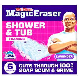 lot 2226 image: Mr. Clean Magic Eraser Sponge, Bathroom, Shower, Tub Cleaner, Soap Scum Remover, Bathroom Cleaning Supplies, Dawn Cleaning Power with Lavender Scent, Shower & Tub, 6ct