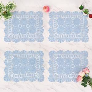 lot 2229 image: kilofly Handmade Crochet Cotton Lace Table Placemats Doilies Value Pack Set of 4, Blue