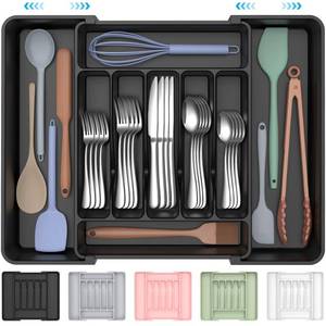 lot 2246 image: ukeetap Extra Large Expandable Silverware Organizer, Flatware Tray, Black