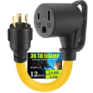 lot 2248 image: Tellegloww 1ft NEMA L5-30P to 6-50R 30Amp to 50Amp Welder Adapter Cord 3 Prong to 3 Prong Locking Welding Power Adapter, STW 10 AWG3C, 250V 7500W, ETL Listed