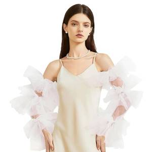 lot 2262 image: NICENEEDED Women Long Puff Gloves, Opera Puff Sheer Long Gloves, Elbow Oversized Satin Ruffled Sleeves Detachable Sleeves for Banquet Wedding Dance Party