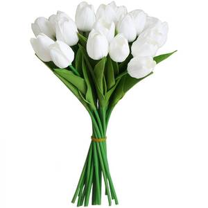 lot 2268 image: FUNZON 20 PCS Tulips Artificial Flowers, Real Touch Fake Flowers, White Artificial Tulips That Look Real Wedding Decorations Mothers Day Easter Gifts (20, White)