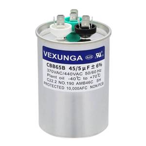 lot 2283 image: VEXUNGA 455 uF 455 MFD 370V or 440V Dual Run Start Round AC Capacitor 45 5 uF 370 440 Volt VAC CBB65B Air Conditioner Capacitors for AC Unit Fan Motor Start or Heat Pump or Condenser Straight Cool