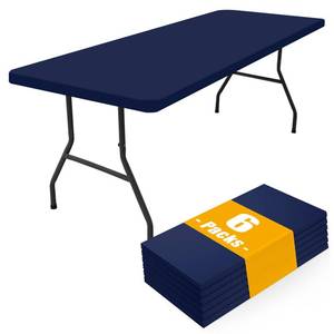 lot 2293 image: Smiry 6 Pack Rectangle Picnic Table Cloth, Waterproof Elastic Fitted Tablecloths, Washable Polyester Rectangular Patio Table Cover for Camping, Indoor and Outdoor (Navy, 36x60)