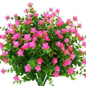 lot 2316 image: KLEMOO Artificial Flowers Fake Outdoor UV Resistant Boxwood Plants Shrubs 4 Pack, Faux Plastic Greenery for Indoor Outside Hanging Planter Home Office Wedding Farmhouse Decor (Pink)