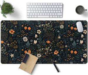 lot 2319 image: Cute Dark Floral Desk Mat Vintage Flowers Plant Mouse Pad XXL Large Extended Gaming Mousepad Women Office Decor Desk Pad, Big Laptop Computer Keyboard and Mouse Mat with Stitched Edges, 31.5x15.7 in