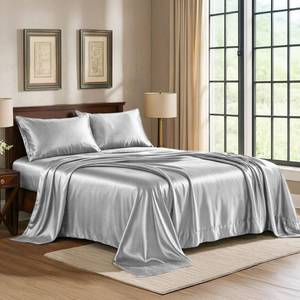 lot 2332 image: Satin Sheets Queen 4-Piece, Grey Hotel Luxury Silky Bed Sheets - Extra Soft 1800 Microfiber Sheet Set, Wrinkle, Fade, Stain Resistant - Deep Pocket Fitted Sheet, Flat Sheet, Pillow Cases
