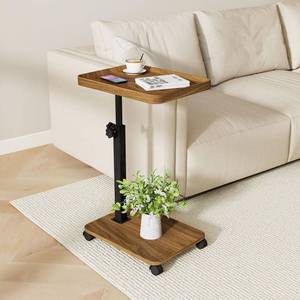 lot 3696 image: Permory Adjustable Height Side Table, 360 ° Rotating MDF C-Shaped Tray