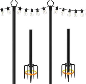 lot 3697 image: NSHWFW 2 Pack 10 ft Heavy Duty Metal String Light Poles Adjustable Outdoor Lighting Stand for Patio,Backyard,Garden,Party & Wedding Rustproof & Sturdy with Hooks
