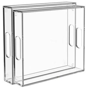 lot 3702 image: Collwait 2 Pack Serving Tray with Handles, Clear Acrylic Tray for Serving Food, Large Outdoor Food Trays for Eating, Lucite Acrylic Trays for Appetizer, Pizza, Fruit and Drinks, Unbreakable, 16�12