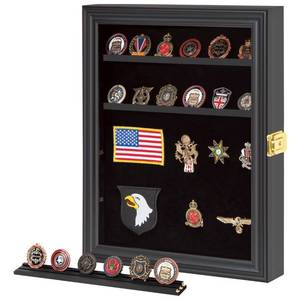 lot 3708 image: Small Military Challenge Coin Display case for Badges & Ribbons Black