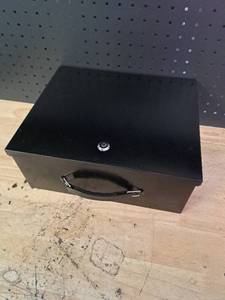 lot 3710 image: Black Security Cash Box with Handle and Lock