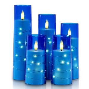lot 3712 image: Raycare Flameless Battery Operated Pillar Candles with Remote Timer, Blue