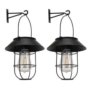 lot 3714 image: Solar Lanterns Outdoor Waterproof,2 Pack Hanging Solar Lights  with Auto OnOff, High Brightness Retro Metal Lanterns for Patio, Porch, Yard Decor (Includes Wall Hooks)