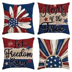 lot 4172 image: AVOIN colorlife Let Freedom Ring Stars Fireworks Red White Flower Throw Pillow Covers, 18 x 18 Inch 4th of July Patriotic Independence Memorial Day USA Flag Cushion Case for Sofa Couch Set of 4
