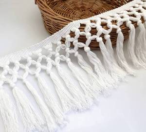 lot 4218 image: FQTANJU 3 Yards 14cm Wide Tassel Trim, Cotton Tassel Fringe Boho Macrame Tassel Ribbon for Sewing Accessories DIY Crafts and Home Decoration (Ivory White)