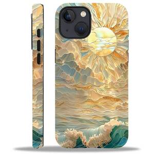 lot 4221 image: ZHEGAILIAN Case for iPhone 14 Plus,Ocean Waves Sun Rays Stained Glass for 2 in 1 Hard Shell  Soft Silicone,Shockproof Bumper Drop Protective Case for iPhone 14 Plus