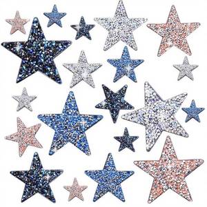 lot 4222 image: BOYIVI 20 Pieces Colorful Star Iron on Patches Rhinestone Adhesive Hot Glue Star Patches Star Shape Glitter Crystal Shiny Patches for Clothing Repair, Jeans, Bags, Hats and DIY Accessory(Blue)